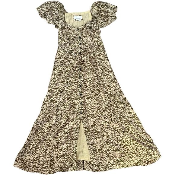 Anthropologie Bolano cheetah print midi dress with a button-down front and tie w - Picture 9 of 12